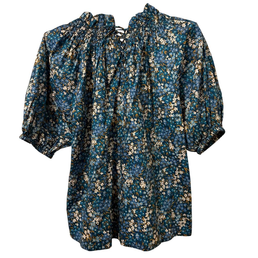 J Crew Smocked neck puff-sleeve top in Liberty Sea Blossoms Print M - Picture 4 of 9